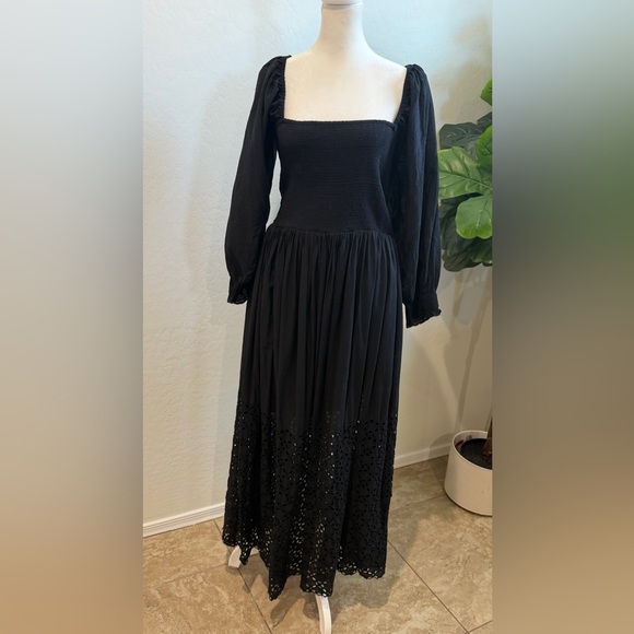 Free people perfect storm smocked eyelet long sleeve maxi dress L - Picture 5 of 12